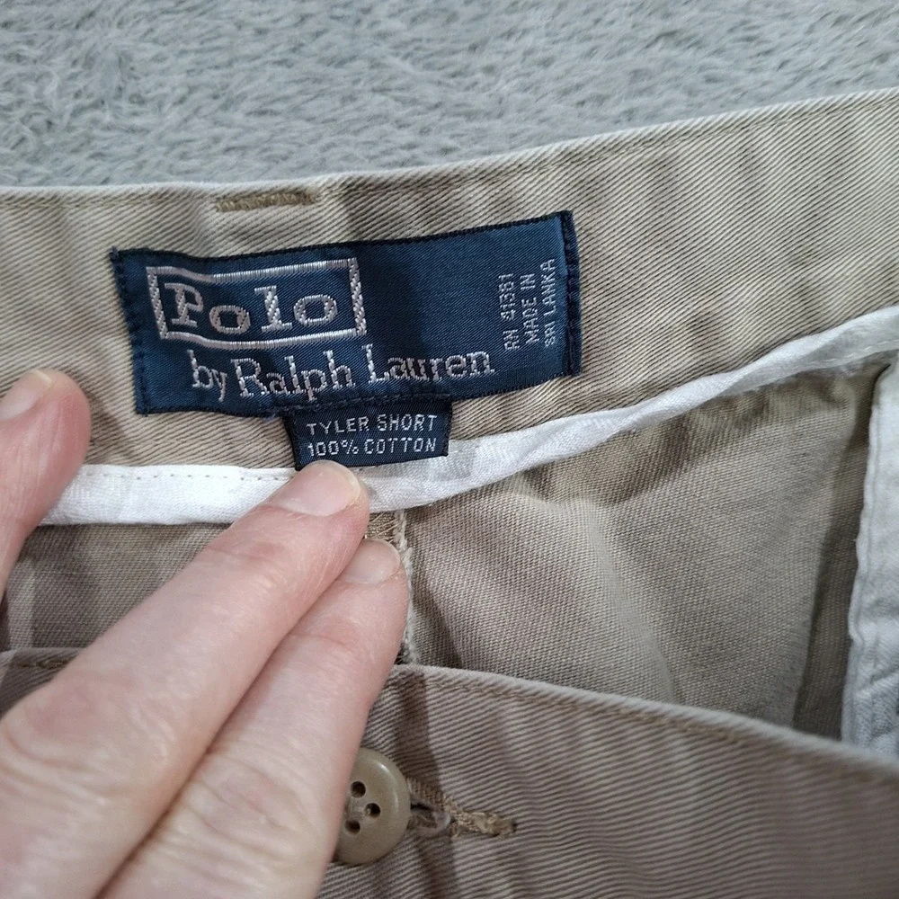 Polo Ralph Lauren Tyler Shorts 42 Khaki‎ Beige Tan Chino Pleated Vintage Logo